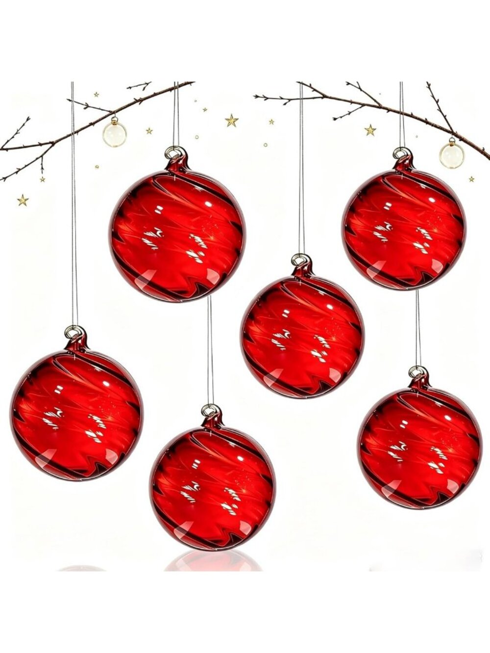 Elegant Vintage Hand-Blown Glass Christmas Ornaments - 6PC Clear Ball Set for